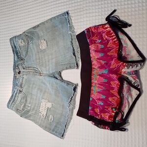 Billabong Shorts 2 Pairs Denim Boyfriend Size 0 Cotton Drawstring Sides Size S